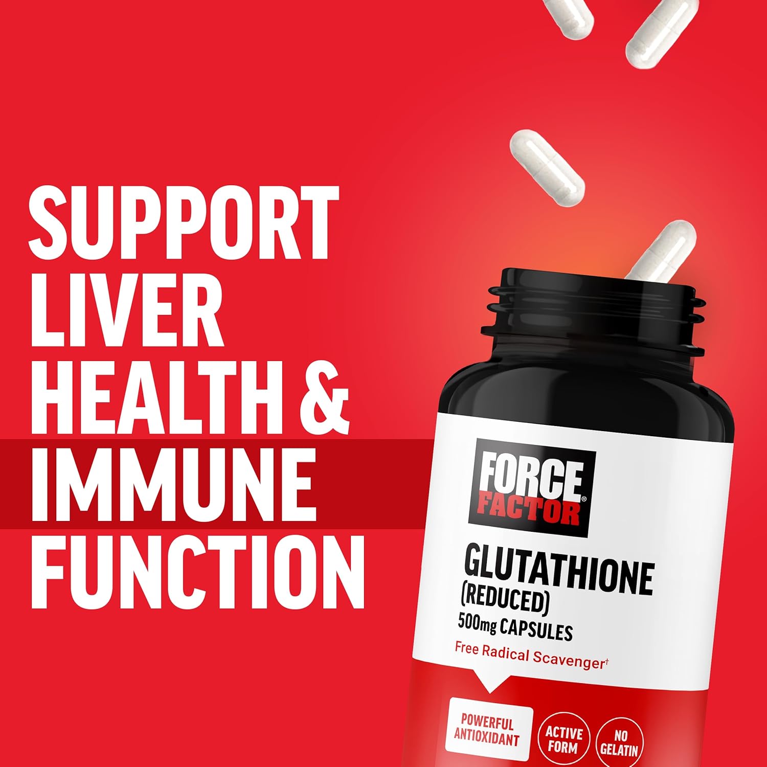 FORCE FACTOR Glutathione Supplement, Antioxidant Supplement with Reduced Glutathione 500mg for Superior Absorption and Efficacy, Active Form, Vegan, Non-GMO, 60 Vegetable Capsules : Health & Household