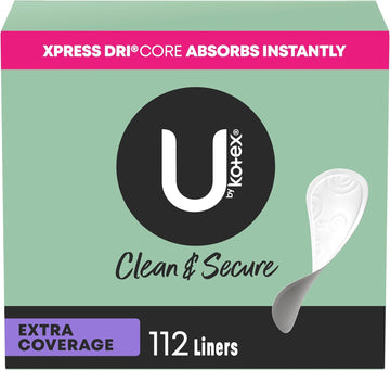 U By Kotex Clean & Secure Panty Liners, Light Absorbency, Extra Coverage, 112 Count (Packaging May Vary)