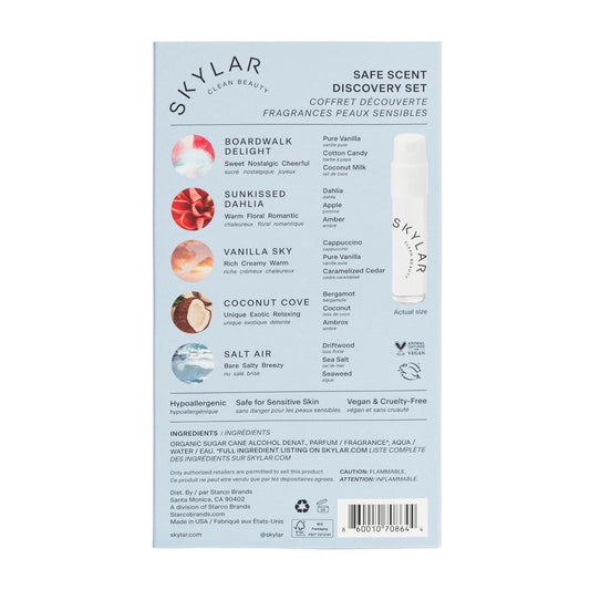 Skylar Perfume Discovery Spray Sampler Set - Boardwalk Delight, Sunkissed Dahlia, Vanilla Sky, Salt Air, Coconut Cove - Hypoallergenic & Clean Perfume For Women & Men - 5 1.5Ml