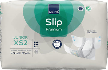 Abena Slip Premium Junior Nappies, Eco-Labelled Nappy Pants, Enhanced Leakage Protection, Secure & Comfortable Nappy Pants For Children - Size 7 / XS2, 40-60cm Waist Age 5-15, 1x 32PK