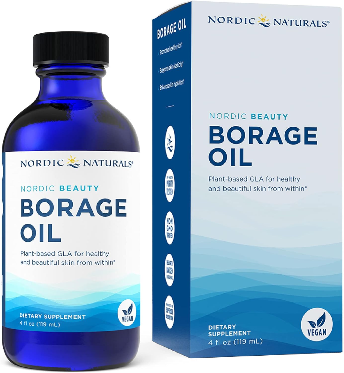 Nordic Naturals Nordic Beauty Borage Oil, Unflavored - 4 Ounces - Borage Seed Oil, Unique Omega-6 for Healthy and Hydrated Skin, 480 Milligrams of GLA - Non-GMO - Vegan, 48 Servings