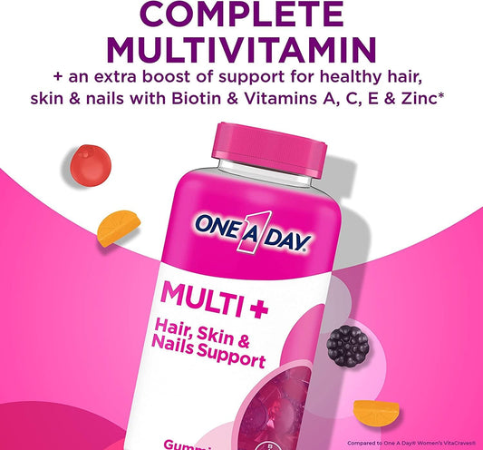 One A Day Multi+ Hair, Skin & Nails, Multivitamin + Boost Of Support For Healthy Hair, Skin & Nails With Biotin And Vitamins A, C, E & Zinc ,Gummy 120 Count (2 Month Supply)