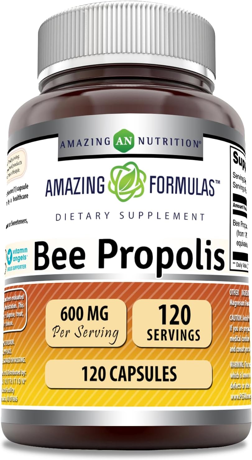 Amazing Formulas Bee Propolis Supplement | 600 Mg Per Serving | 120 Capsules | Non-GMO | Gluten Free | Made in USA