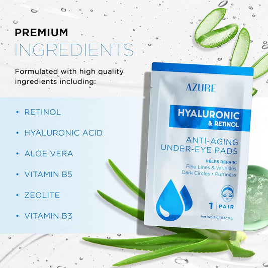 Azure Rose & Collagen Hydrating Under Eye Pads - Anti Aging, Revitalizing & Moisturizing Eye Mask Patches - Reduces Fine Lines, Wrinkles, Dark Circles & Puffiness - Skin Care Made In Korea - 10 Pairs