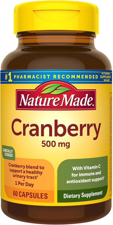 Nature Made Cranberry Supplement 500Mg With Vitamin C For Immune & Antioxidant Support, Cranberry Blend For Urinary Tract Health, One Per Day, 60 Capsules
