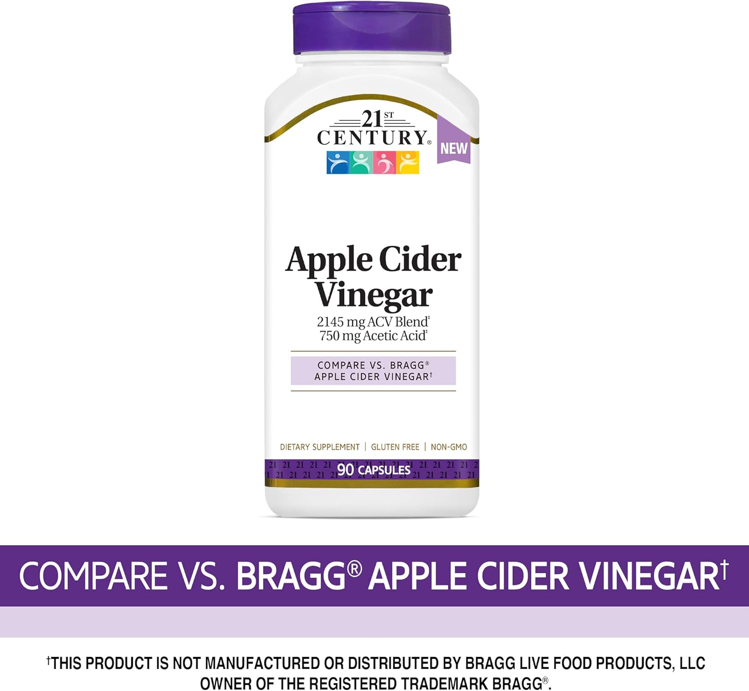 21st Century HealthCare Apple Cider Vinegar, 90 Count Capsules