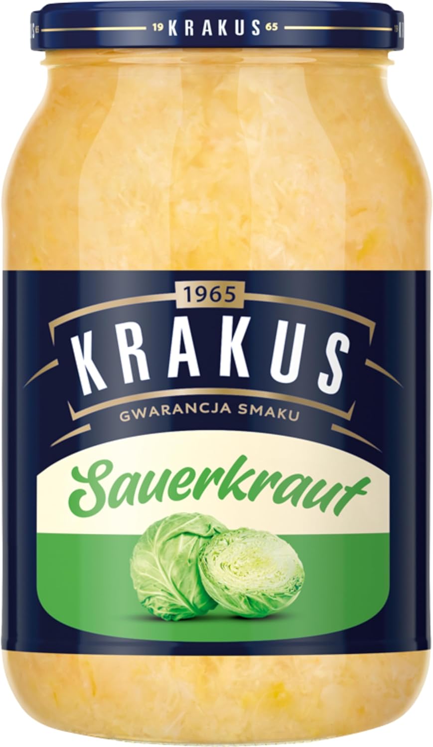 Krakus Sauerkraut 900G - Naturally Fermented - Crunchy & Tangy Sauerkraut - Delicious Condiment - Ready To Serve - Glass Jar