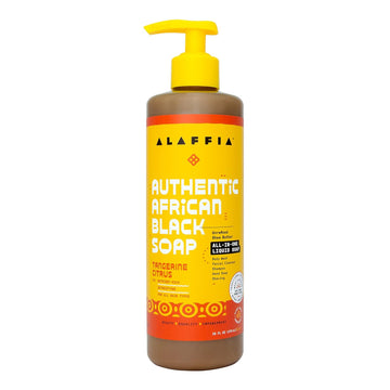 Alaffia Skin Care, Authentic African Black Soap, All In One Body Wash, Face Wash, Shampoo & Shaving Soap With Fair Trade Shea Butter, Tangerine Citrus, 16 Fl Oz