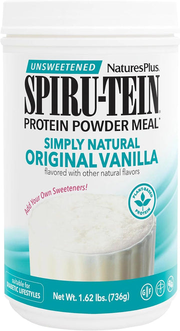 Natures Plus Spiru-Tein Simply Natural, Original Vanilla - 1.63 Lb, Pack Of 2 - Unsweetened Plant-Based Protein Shake - Non-Gmo, Vegetarian, Gluten Free - 64 Total Servings