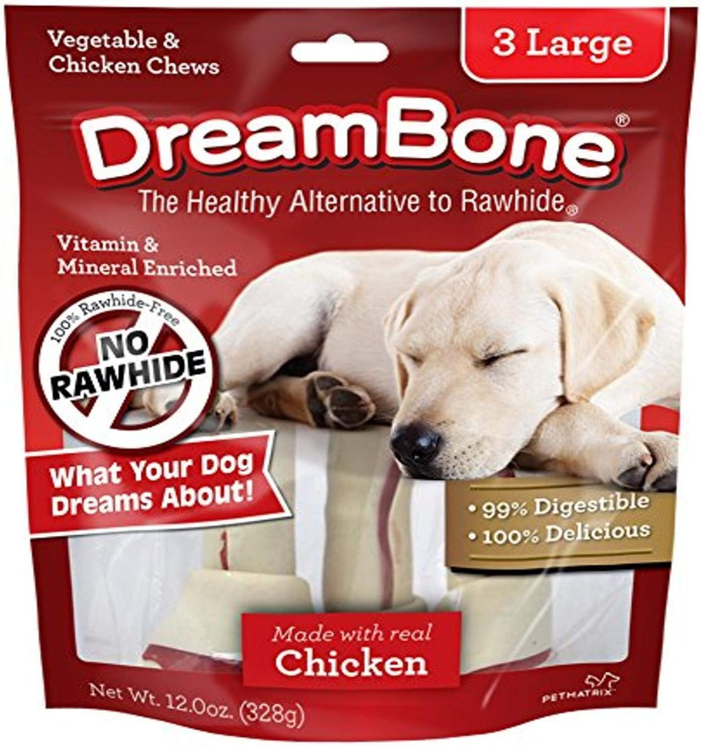 Dreambone Vegetable & Chicken Dog Chews, Rawhide Free, Large, 3-Count