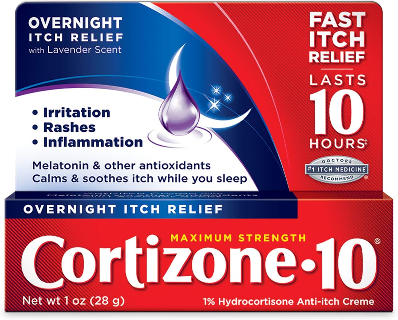 Cortizone 10 Maximum Strength Overnight Itch Relief 1 oz., Lavender Scent, 1% Hydrocortisone Anti-Itch Creme