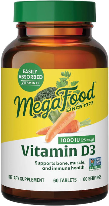 Megafood Vitamin D3 1000 Iu (25 Mcg) - Immune Support Supplement - Bone Health - With Easily-Absorbed Vitamin D3 – Plus Real Food - Non-Gmo, Vegetarian - Made Without 9 Food Allergens - 60 Tabs