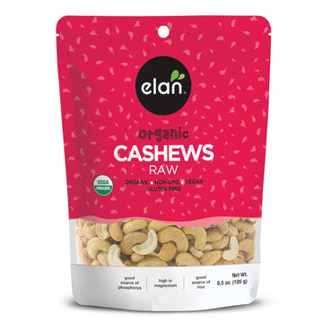 Elan Organic Raw Cashews 6.5 Oz, Unroasted, Unsalted, Non-Gmo, Vegan, Gluten-Free, Kosher, Raw Nuts, Healthy Snack