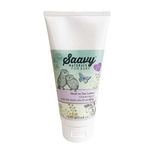 Saavy Naturals Chamomile Baby Lotion With Organic Shea Butter, Aloe Vera, Calendula - Newborn, Infant, Toddler Bedtime Body Cream For Dry Skin, Sensitive Formula, Head-To-Toe Moisturizer, 6 Oz, 2 Pack