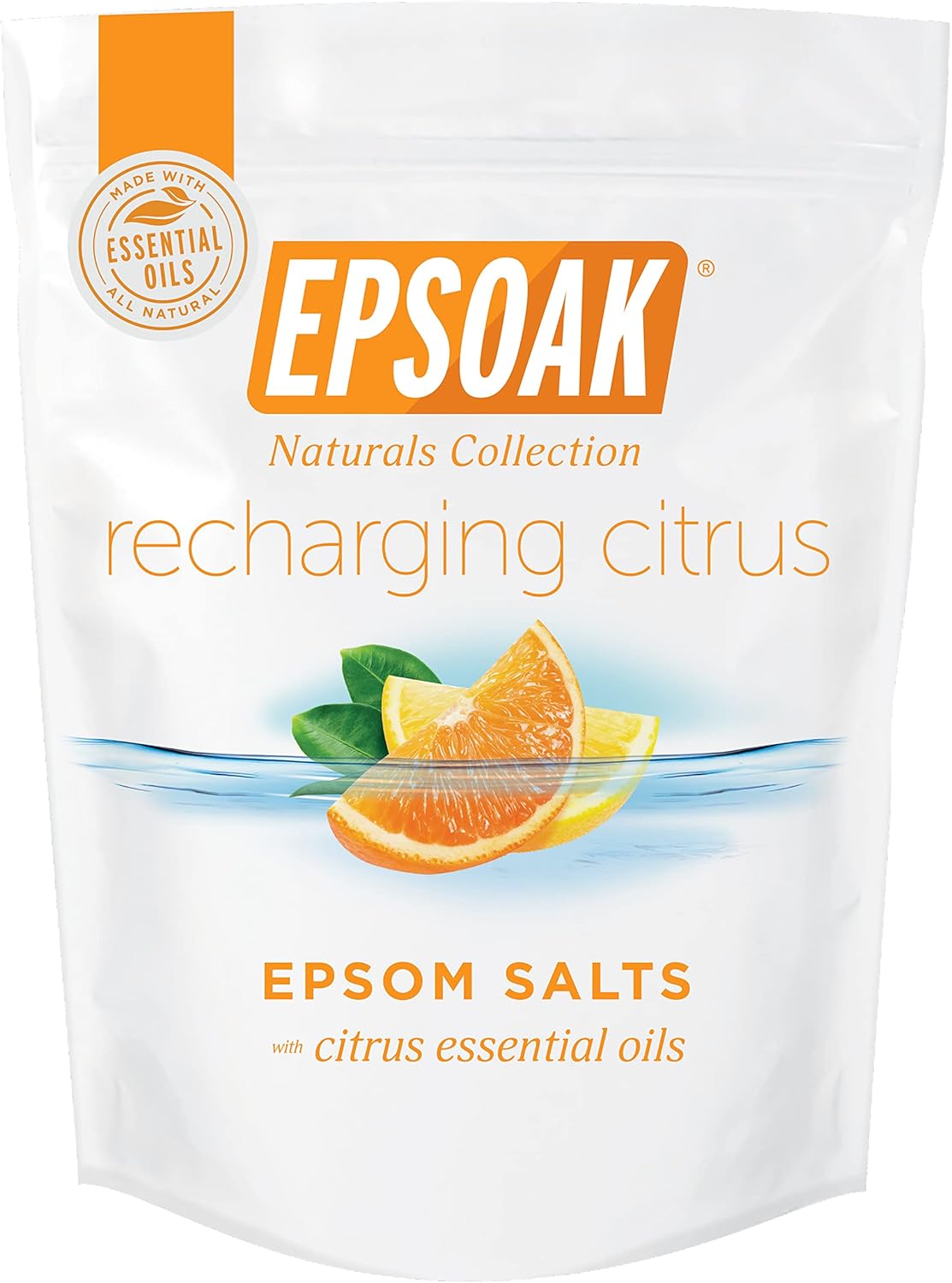 Epsoak Epsom Salt 2 Lb. Magnesium Sulfate Usp. (Qty. 1 X 2Lb. Bag), Recharging Citrus Scented, Resealable Epsom Salt Bag, Made In The Usa, Cruelty-Free Certified