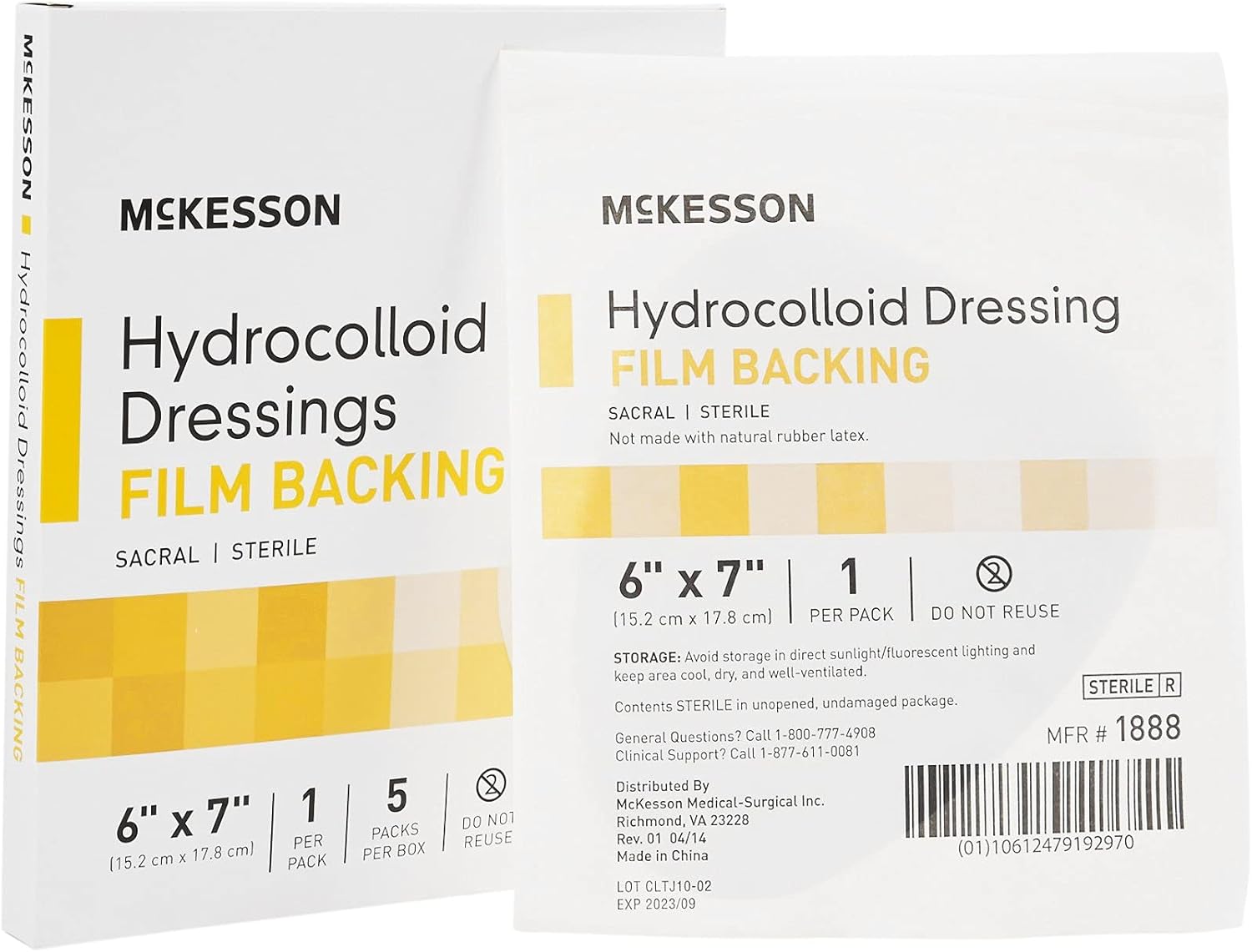 Mckesson Hydrocolloid Dressing, Sterile, Sacral, Film Backing, 6 In X 7 In, 5 Count, 16 Packs, 80 Total