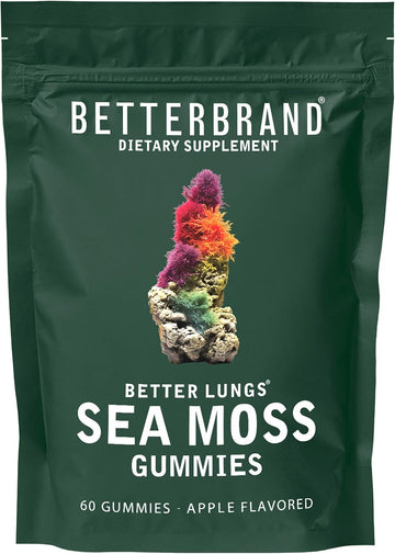 Betterbrand Betterlungs Sea Moss Gummies 1600Mg Organic Irish Sea Moss For Lung And Immune System Support 1000Mg Organic Bladderwrack And Burdock Root - 60 Count Apple Flavored (30 Days Supply)