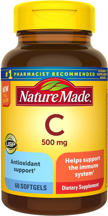 Nature Made Vitamin C 500 mg, Dietary Supplement for Immune Support, 60 Softgels, 60 Day Supply