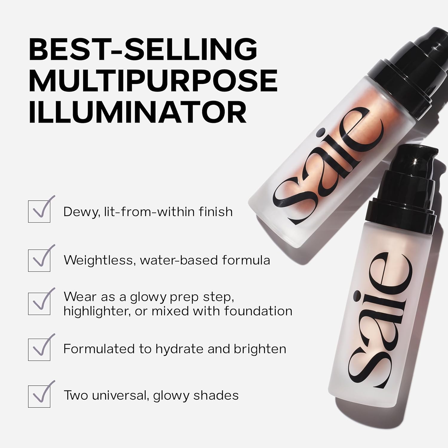 Saie Mini Glowy Super Gel Lightweight Llluminator & Makeup Primer - Sunglow (0.5 Oz) + Dew Blush - Lightweight Liquid Blush With A Blendable + Buildable Cream Finish - Sweetie (.40 Oz) : Beauty & Personal Care