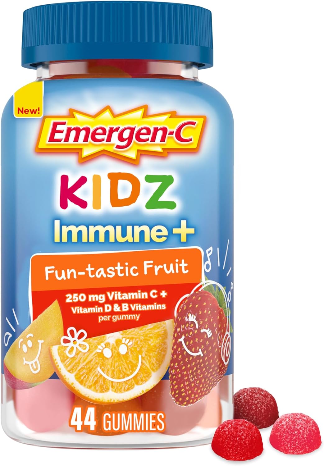 Emergen-C Kidz Immune+ Immune Support Dietary Supplements, Flavored Gummies with Vitamin C, B Vitamins and D for Support, Fun-Tastic Fruit - 44 Count