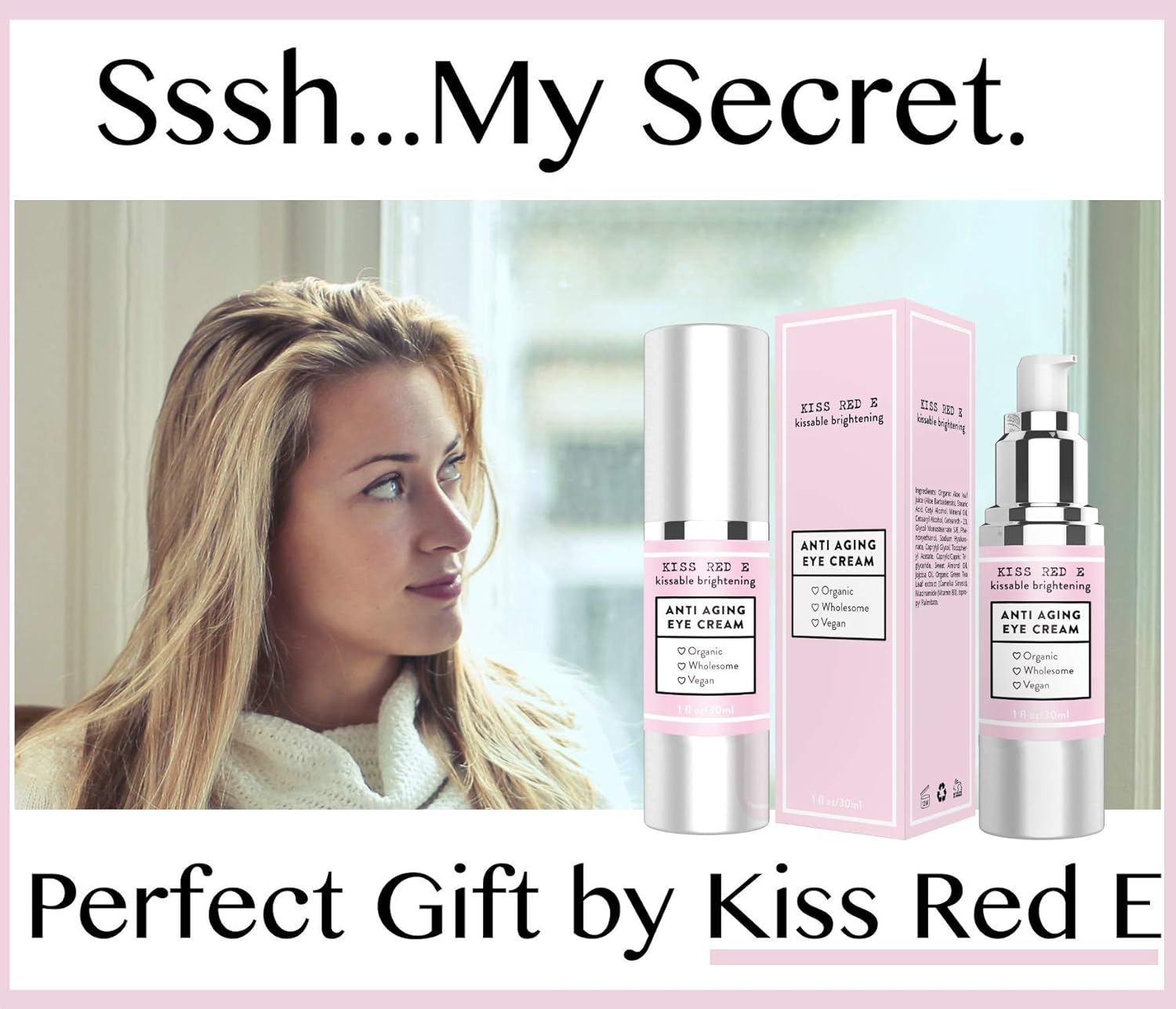 Kiss Red E Anti Aging Eye Cream For Women Men. Vegan Eye Cream For Dark Circles Puffiness Wrinkles 1 Oz 50 Days Supply : Beauty & Personal Care
