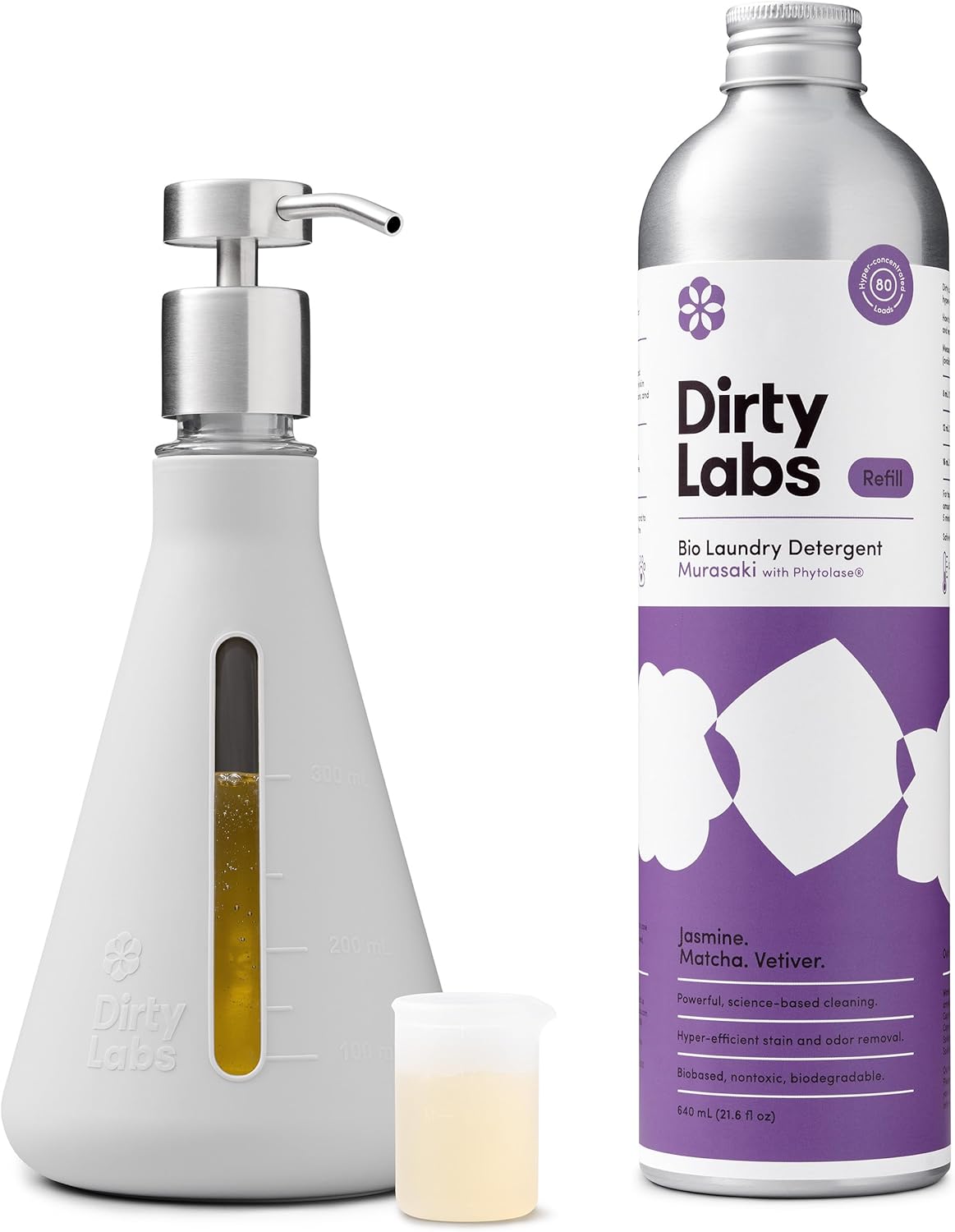 Dirty Labs | Bio-Liquid Laundry Detergent Refill & Pump Set | Murasaki Scent | 80 Loads (21.6 Fl Oz) & Pump | Hyper-Concentrated | High Efficiency & Standard Machine Washing | Nontoxic, Biodegradable