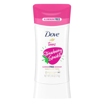 Dove Teens Deodorant Stick Strawberry Sparkle, For Gentle Underarm Care, 48-Hour Odor Protection And Aluminum Free Deodorant, 2.6 Oz