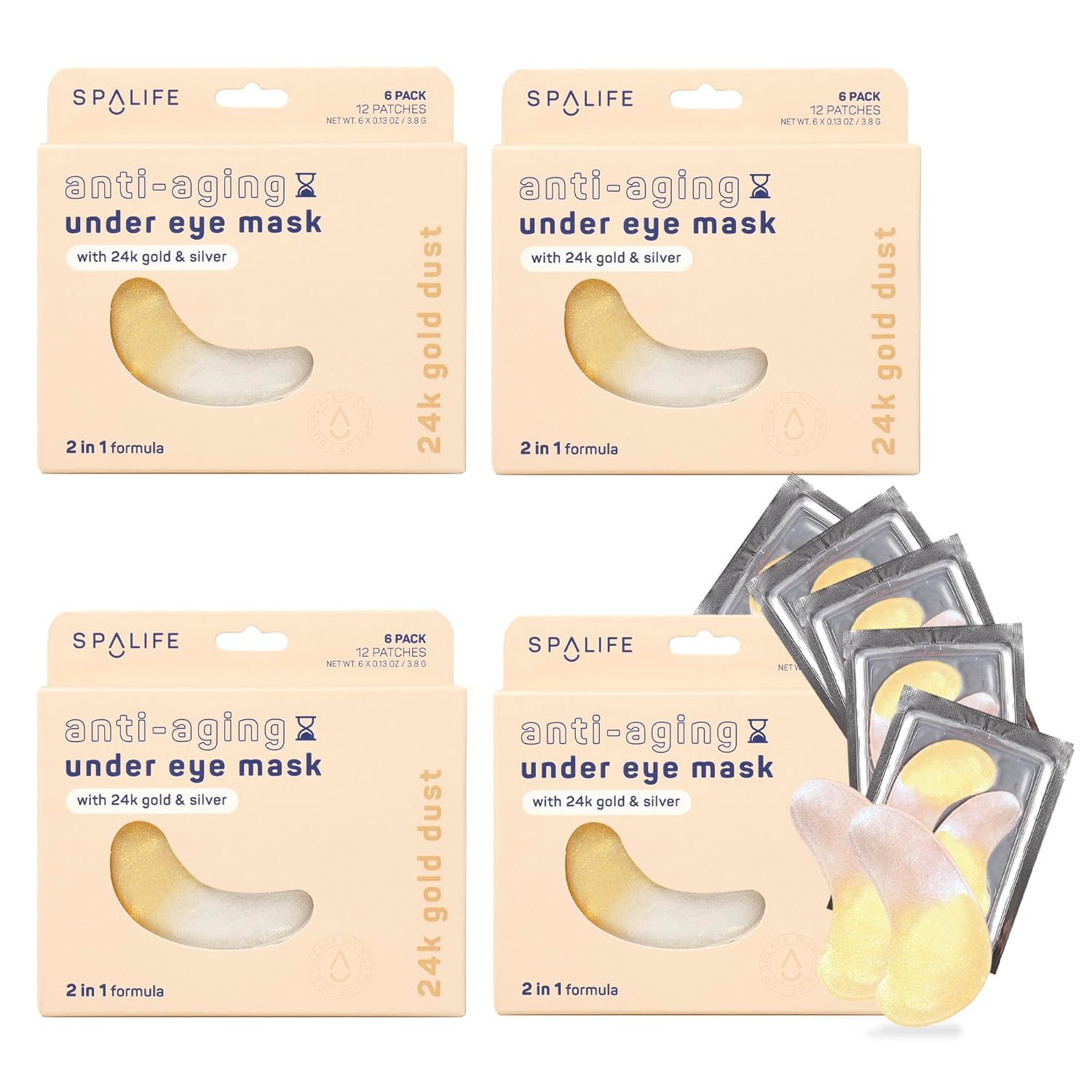Spalife Beauty Anti-Aging Under Eye Masks – Hydrogel Eye Patches For Fine Lines, Dryness, & Dullness With 24K Gold, Colloidal Silver – 2-In-1 Skincare Treatment – 48 Pairs