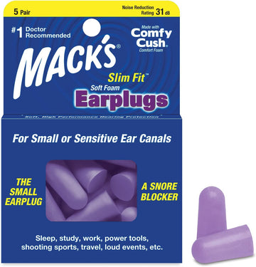 Mack's Slim Fit Soft Foam Earplugs, 5 Pair - Small Ear Plugs for Sleeping, Snoring, Traveling, Concerts, Shooting Sports & Power Tools | Made in USA