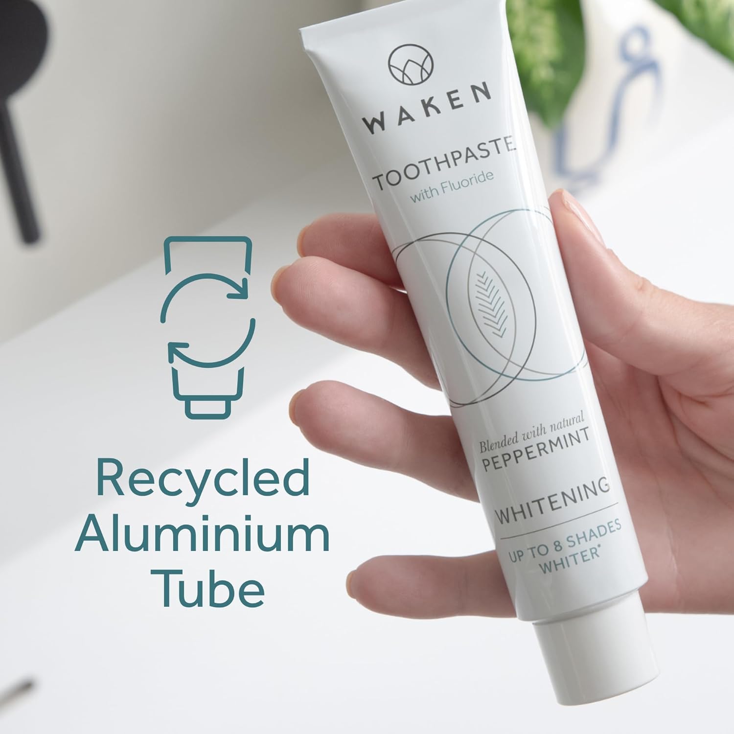 Waken Whitening Toothpaste, clinically Tested whitening Formula for up to 8 Shades Whiter Teeth, Prevents Enamel Stains, SLS-Free, Vegan Friendly, 100% Recyclable, Natural Peppermint Flavour, 75ml : Amazon.co.uk: Beauty