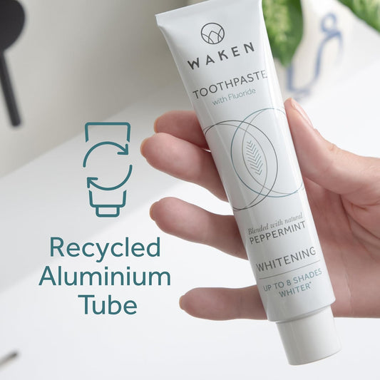 Waken Whitening Toothpaste, clinically Tested whitening Formula for up to 8 Shades Whiter Teeth, Prevents Enamel Stains, SLS-Free, Vegan Friendly, 100% Recyclable, Natural Peppermint Flavour, 75ml : Amazon.co.uk: Beauty