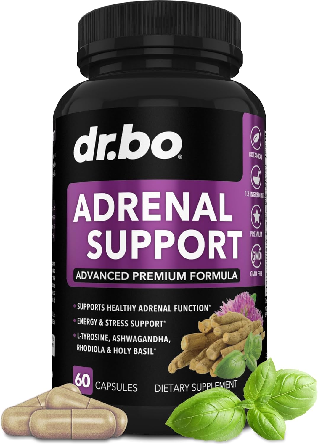 Adrenal Support Cortisol Manager Supplement - Adrenal Fatigue Supplements for Women & Men with Natural Adaptogen Ashwagandha Holy Basil Rhodiola L Tyrosine Complex Adrenal Cortisol Health - 60 Pills