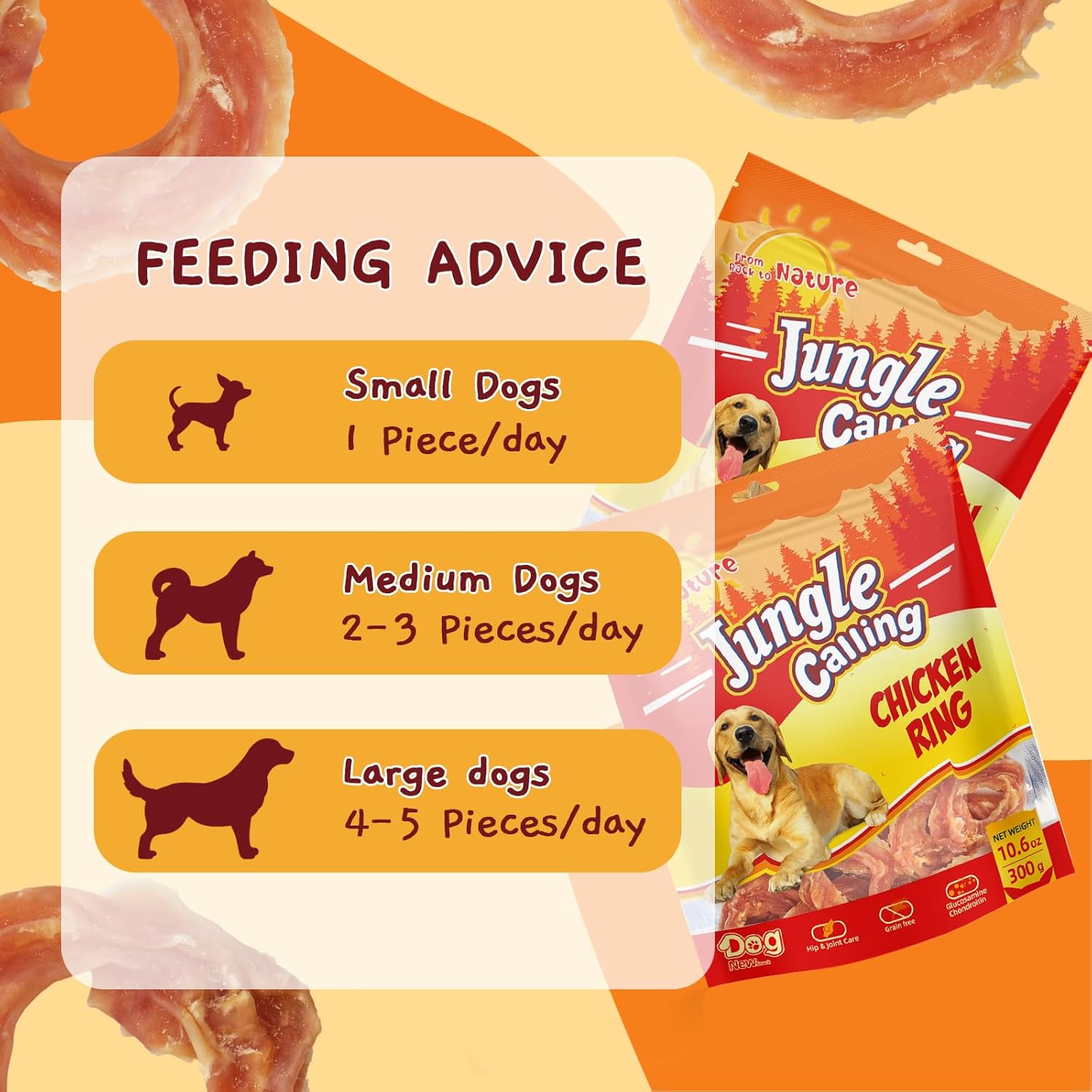 Jungle Calling Dog Treats Chicken Rings, Chewy Snacks for All Dogs Help Hip & Joint Health, Chicken Jerky for Dogs : Pet Supplies