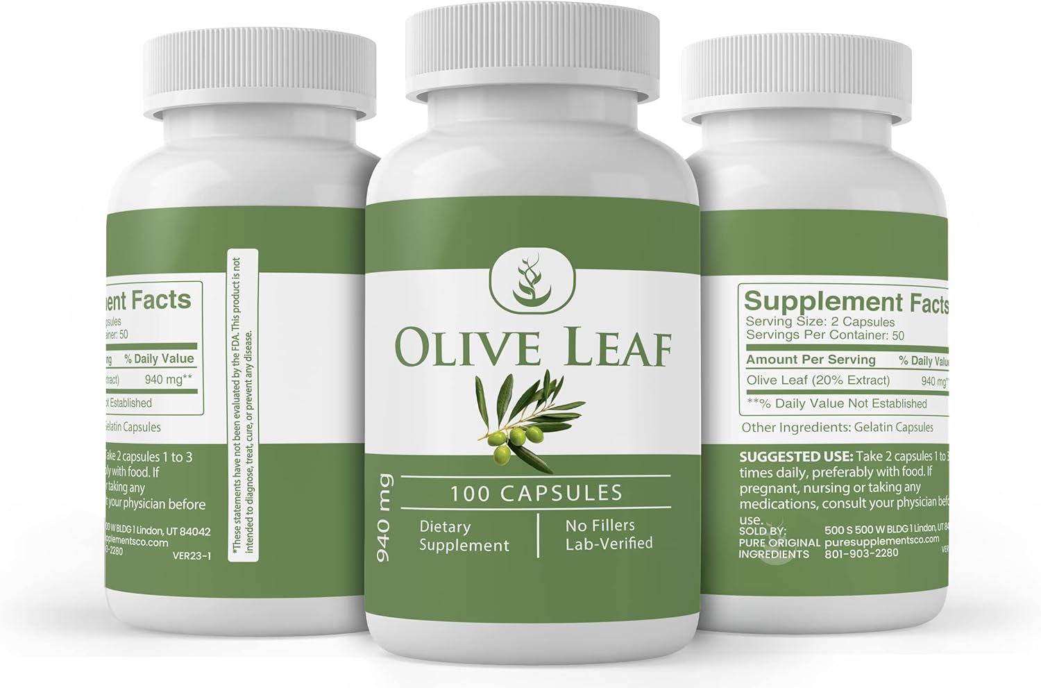 PURE ORIGINAL INGREDIENTS Olive Leaf, (100 Capsules) Always Pure, No Additives Or Fillers, Lab Verified : Health & Household