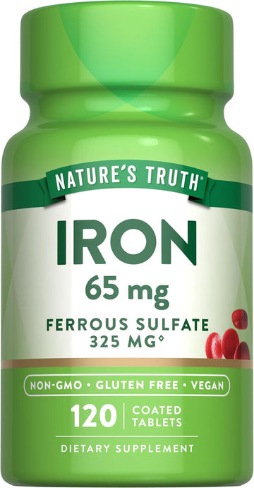 Nature'S Truth Iron Supplement | 65Mg | 120 Tablets | 325Mg Ferrous Sulfate | Non-Gmo & Gluten Free