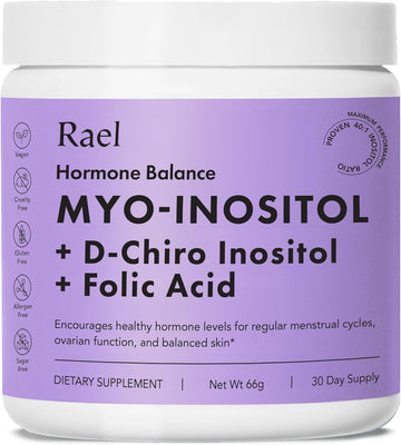 Rael Hormone Balance For Women, Myo Inositol Powder - Myo-Inositol & D-Chiro Inositol Supplement, Menstrual & Ovarian Function, Vitamin B8, 40:1 Ratio, Folic Acid, Vegan (30 Day Supply)