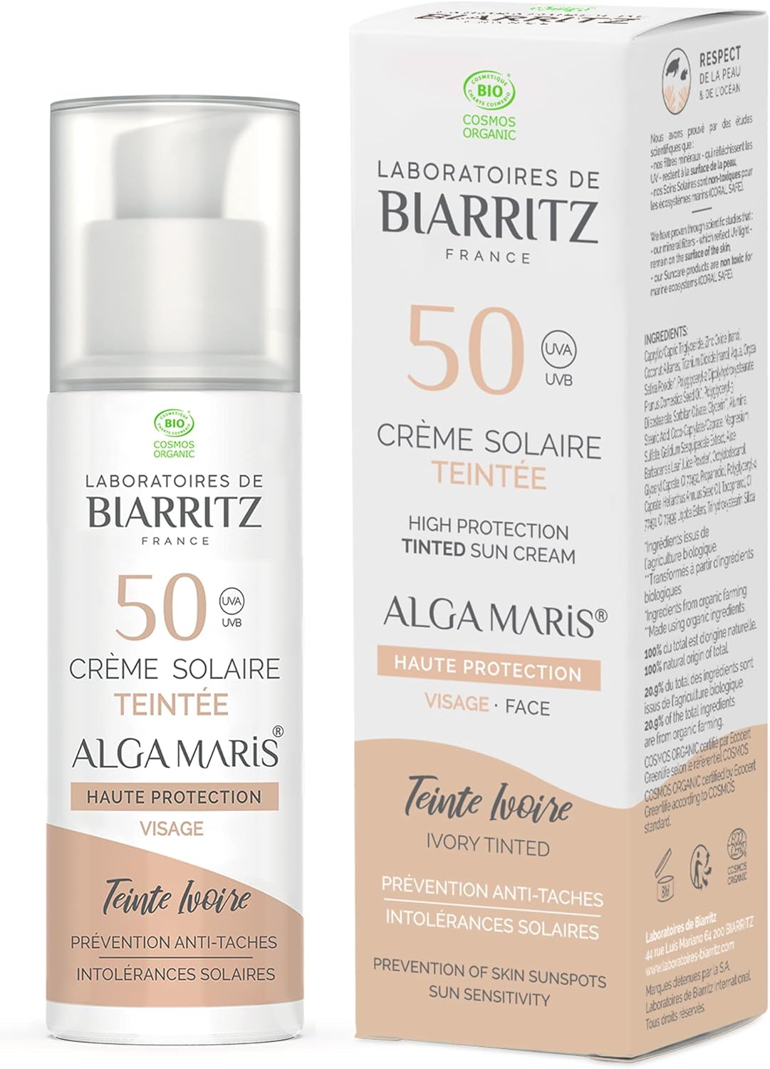 Laboratoires De Biarritz Alga Maris High Protectin Tinted Sunscreen Face Spf50 Organic 50Ml - Ivory