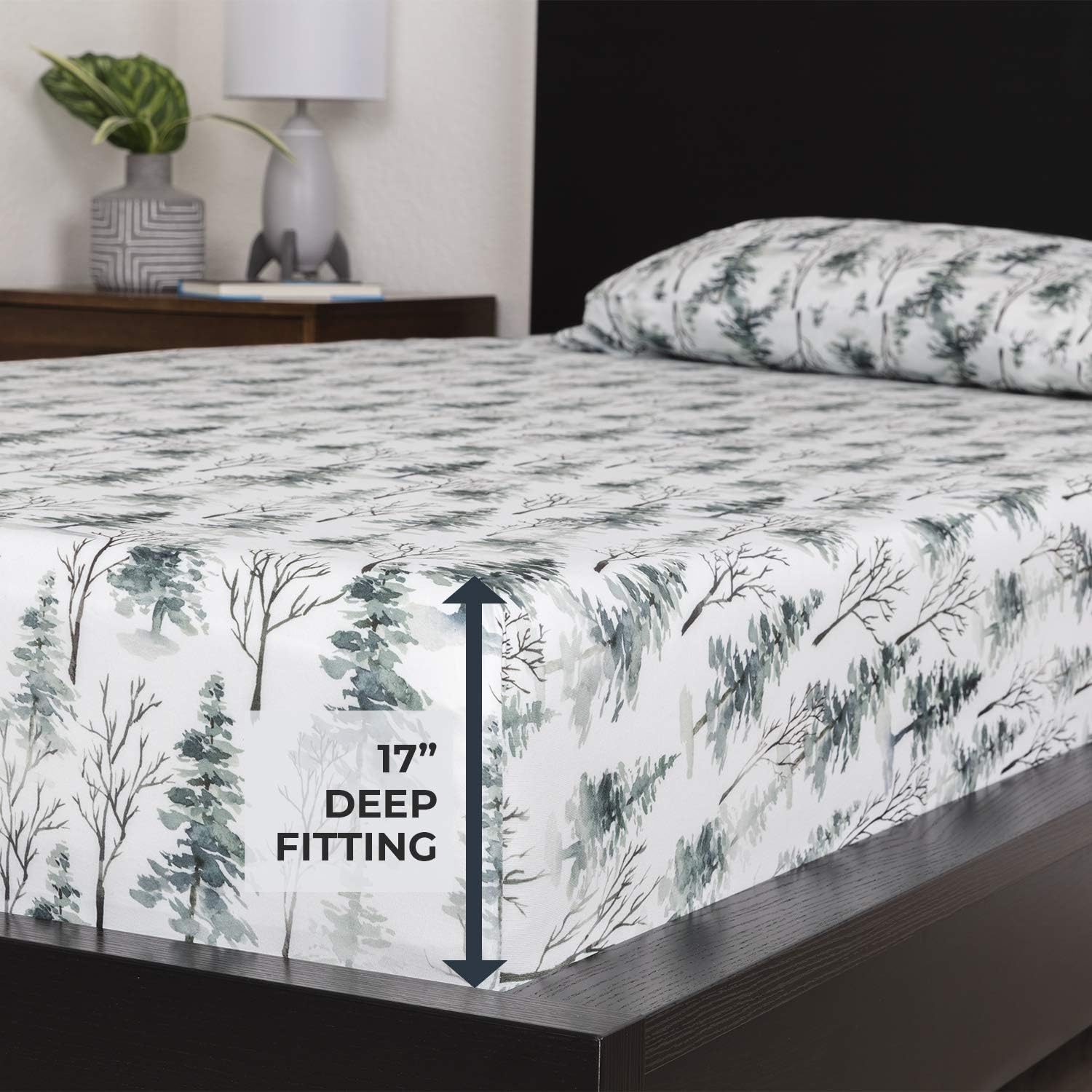 Pobi Baby - Premium Twin Fitted Sheet, Flat Sheet With Pillow Case - Ultra-Soft Cotton Blend, Stylish Woodland Pattern, Deep Pockets - Twins Sheets - 3 Pc (Woods)