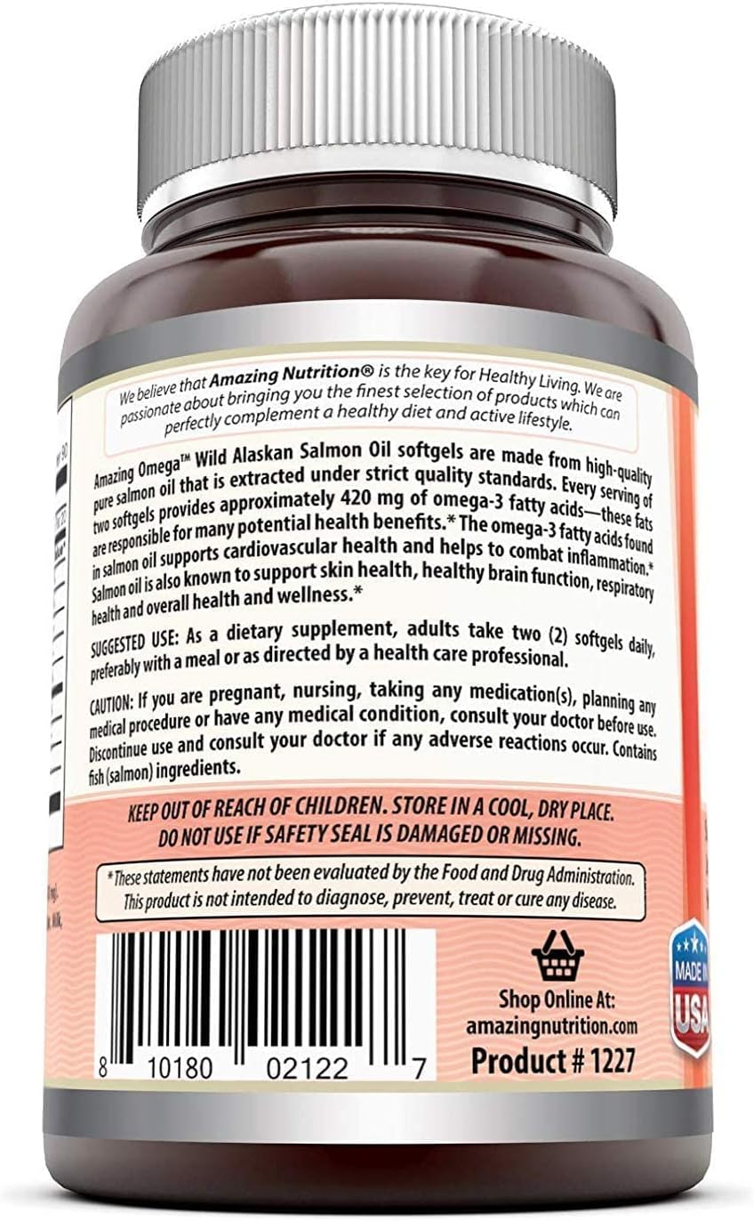 Amazing Omega Wild Alaskan Salmon Oil 2000mg Per Serving Softgels Supp