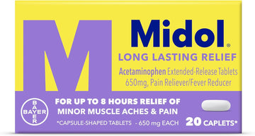 Midol Long Lasting Relief 20Ct: Midol Long Lasting Relief, Menstrual Symptom Reliever & Fever Reducer, Caplets With Acetaminophen For Menstrual Pain Relief - 20 Count (Packaging May Vary)