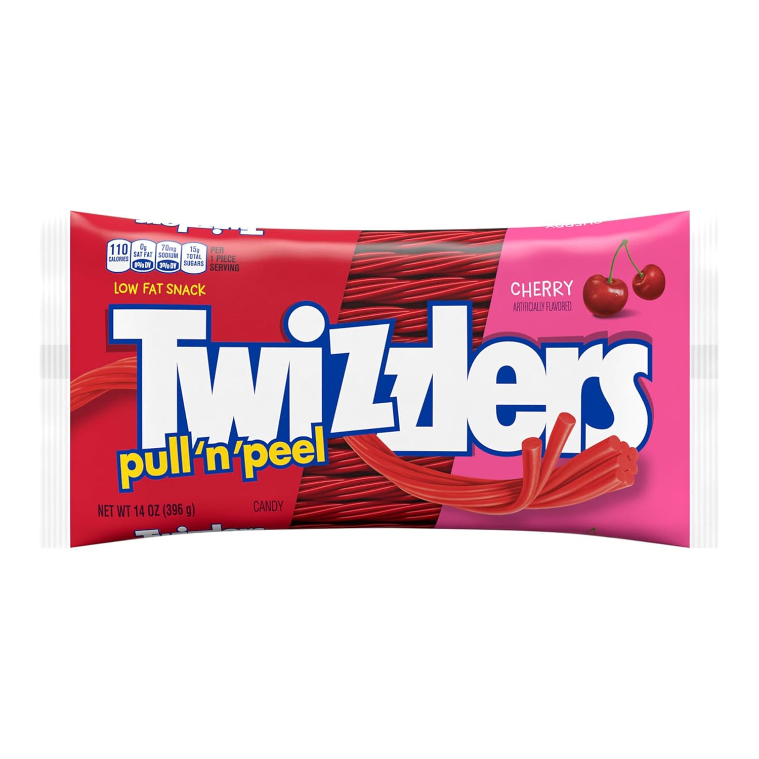 Twizzlers Pull 'N' Peel Cherry Flavored Licorice Style, Low Fat Candy Bag, 14 Oz