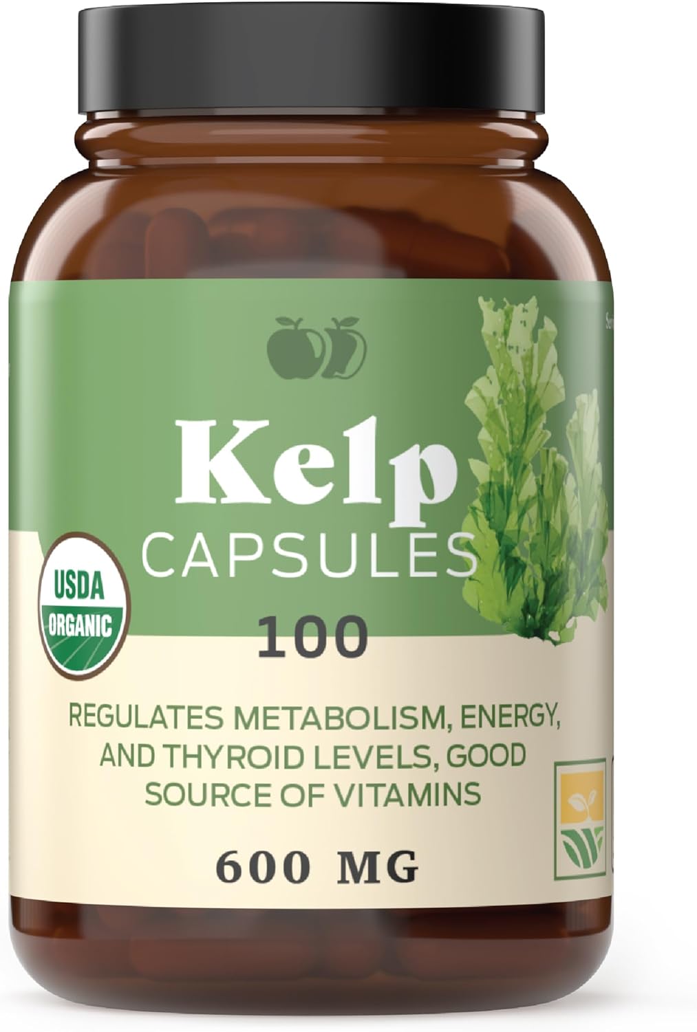 Raw Sea Kelp Powder Supplement - 600Mg Capsules 100 Pills Powdered Raw Seaweed & Thyroid Support Supplement