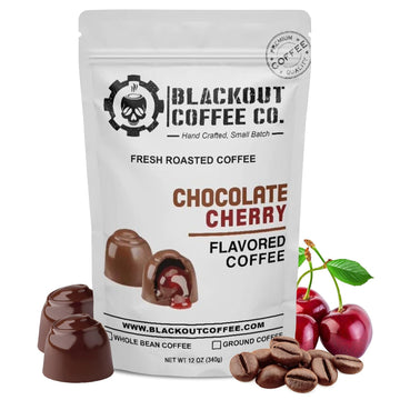 Blackout Coffee Chocolate Cherry Flavored Medium Roast - Freshly Roasted In The Usa - 12 Oz Ground Coffee Pouch