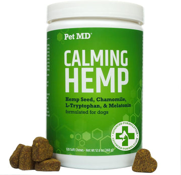 Pet Md Calming Chews For Dogs - Dog Calming Treats With Hemp & Melatonin - Calming, Anxiety Relief, & Separation Relaxant With Chamomile & L-Tryptophan - 120 Ct