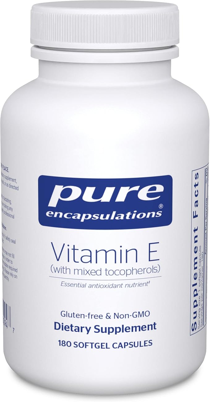 Pure Encapsulations Vitamin E (with Mixed Tocopherols) - Antioxidant Protection & Cellular Function - Contains Mixed Tocopherols - Non-GMO - 180 Softgel Capsules