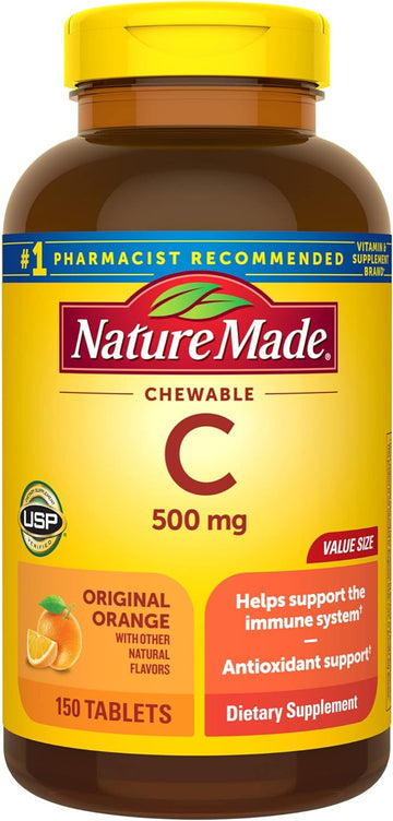 Nature Made Chewable Vitamin C 500 mg, Dietary Supplement for Immune Support, 150 Tablets, 150 Day Supply