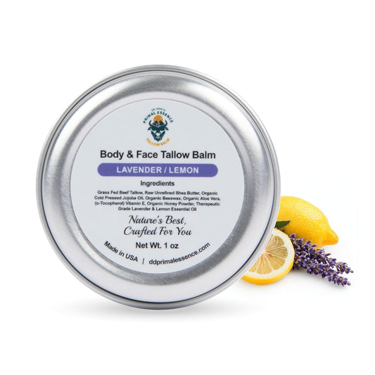 Dr. Dave'S Primal Essence Grass Fed Beef Tallow Balm For Face And Body With Shea Butter, Organic Jojoba Oil, Honey, And Beeswax – Beef Tallow For Skin – Lavender And Lemon – 1 Oz