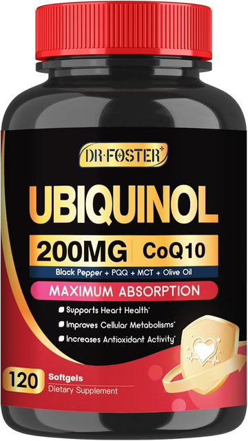 Coq10 Ubiquinol 200Mg, Coq10 200Mg Softgels, Max Absorption Ubiquinol With Vitamin E & Pqq & Black Pepper, Powerful Antioxidant, 120 Softgels