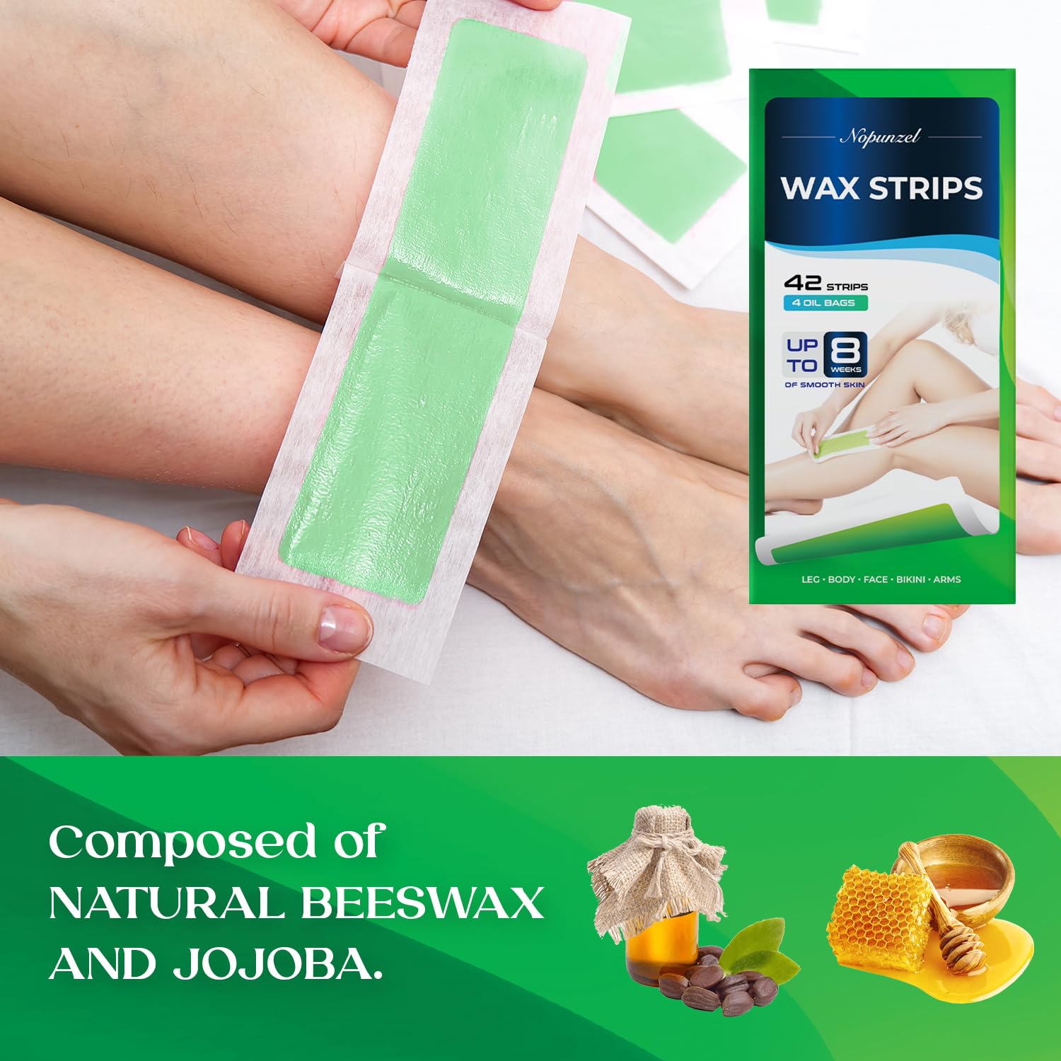 NOPUNZEL Wax Strips - Hair Removal Wax Strips for Body Arms Legs Chest Back - Bikini Wax Strips - Brazilian Waxing - Waxing Kit for Women Men - 42 Strips (2 Sizes) : Beauty & Personal Care