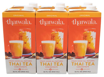 Thaiwala Traditional Thai Tea Concentrate (6 X 32Oz) - Just Mix Equal Parts Half And Half Or Whole Milk With Our Award-Winning Natural Thai Iced Tea Concentrate